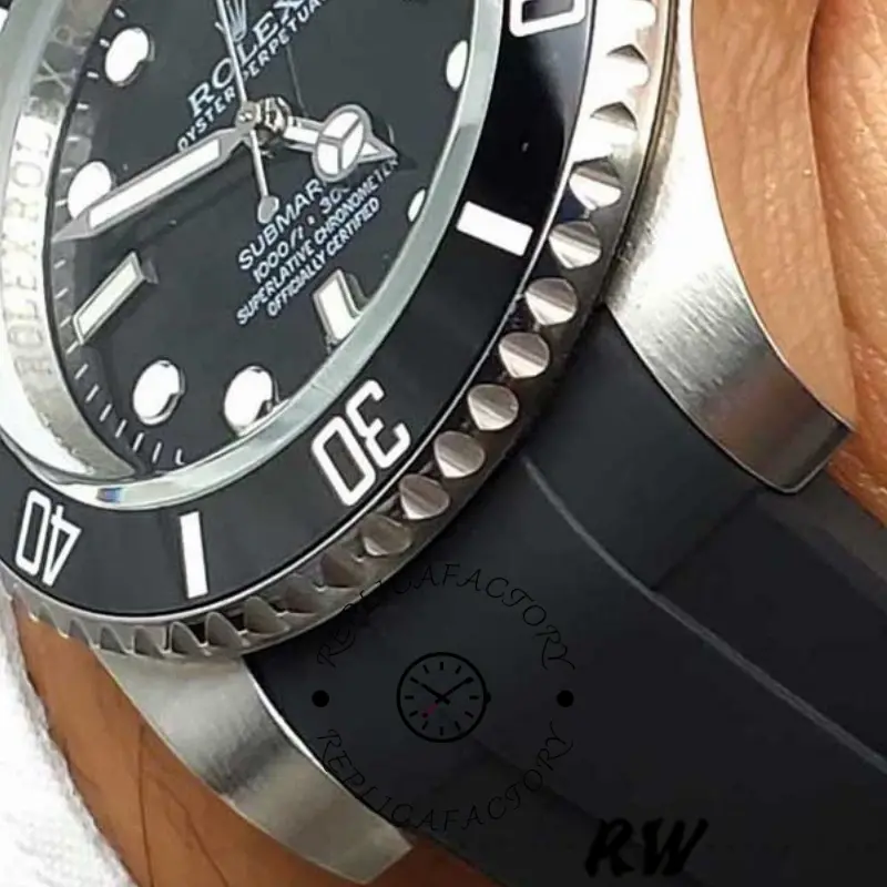 Rolex Submariner 126610LN, extreme close-up of bezel markers and crystal edge.