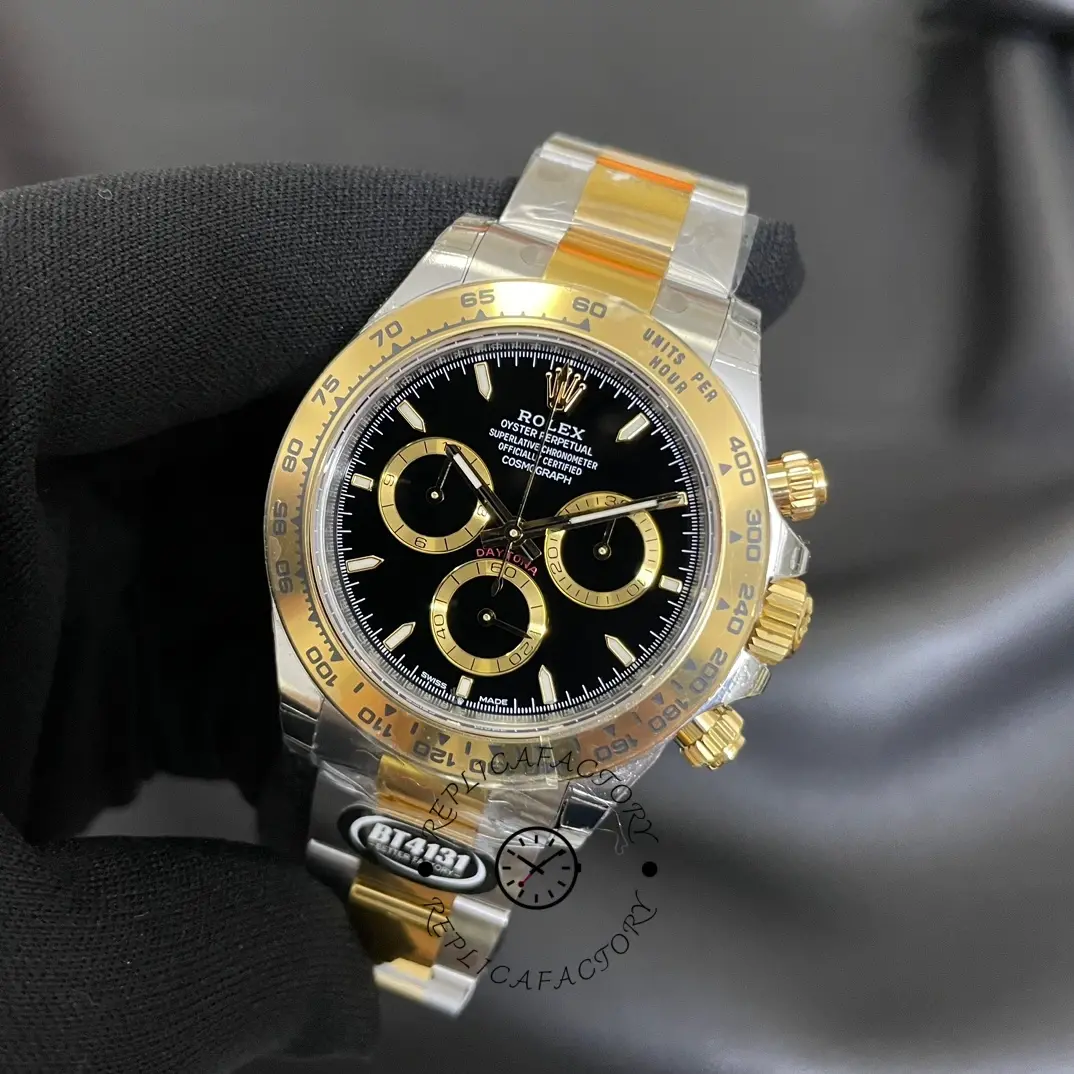 Gloved close front view of the Rolex Cosmograph Daytona 126503 0003 with subdials centered.