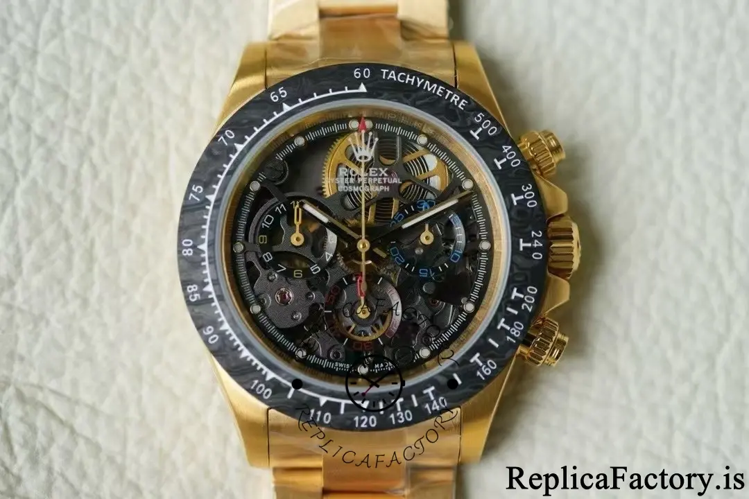 Front view of the Rolex Daytona 116508 Artisans de Genève Skeleton Dial showing openworked chronograph layout.