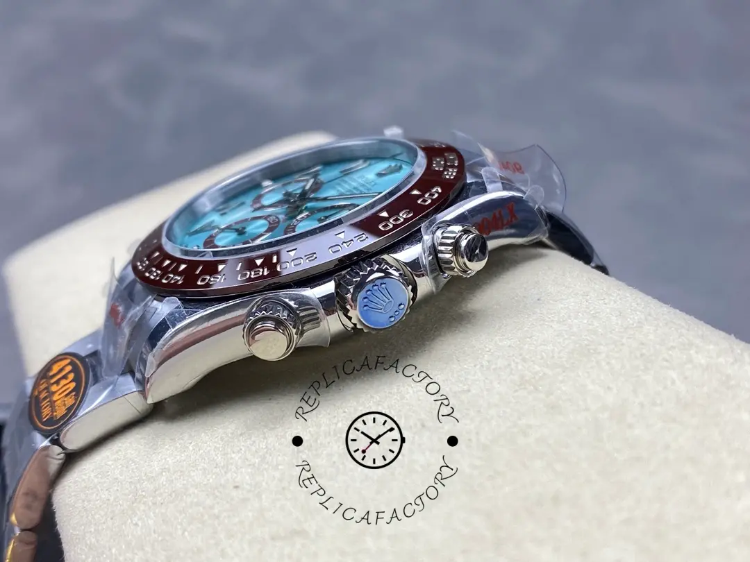 Side profile of Rolex Daytona Arabic 116506 showing crown and curved lugs.