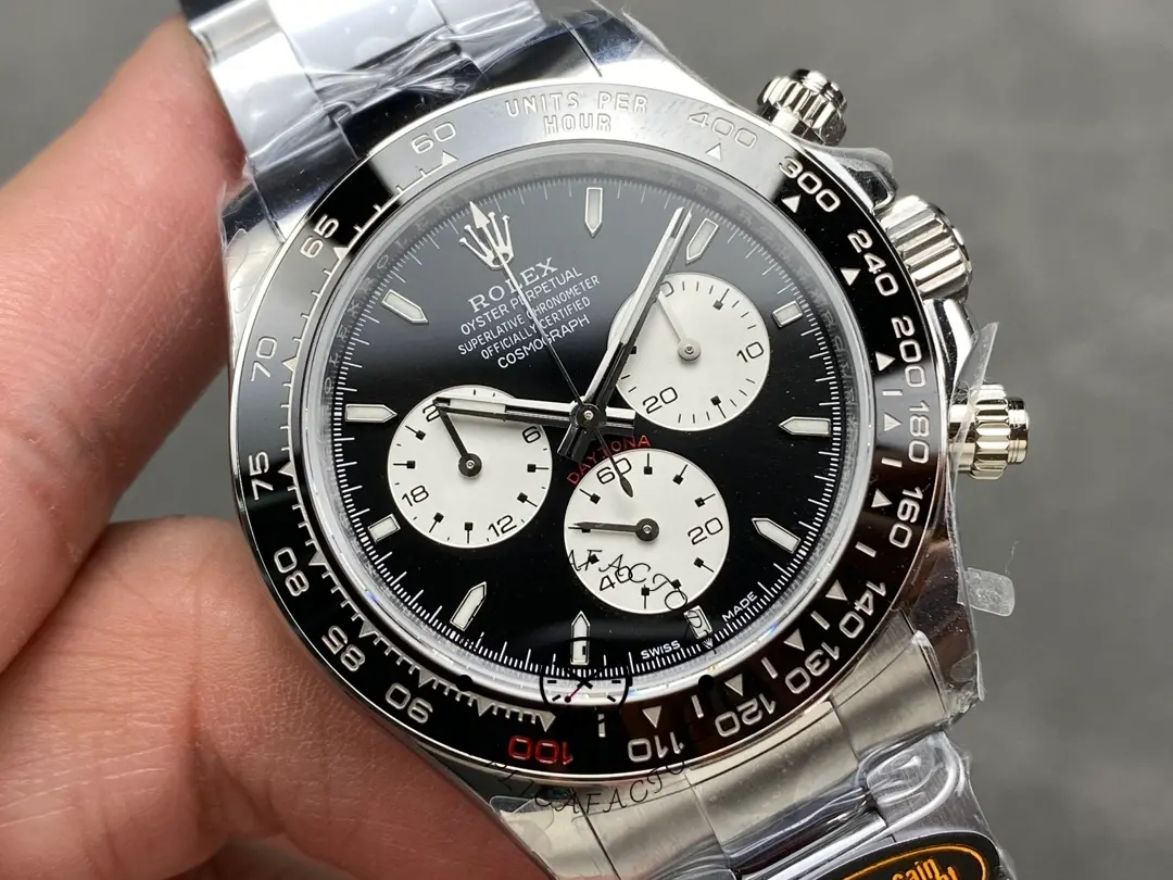 Close hand-held shot of the Rolex Daytona 126529LN 40MM highlighting subdials and hands.