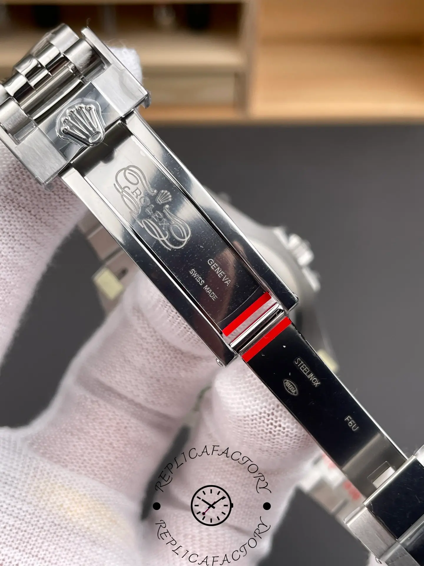 VSF Rolex GMT-Master II 126710BLNR inside clasp engraving showing Rolex markings.