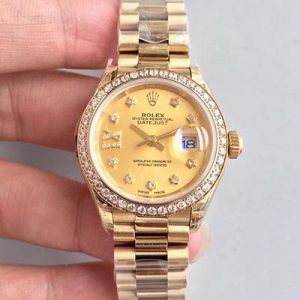 Replica Rolex Lady Datejust 279138RBR 28MM Yellow Gold Champagne Dial
