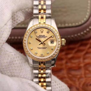Replica Rolex Lady Datejust 18K Gold Plating 28mm Gold Dial