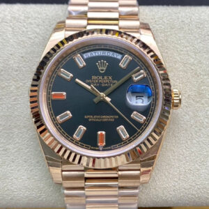 Replica Rolex Day Date 40MM EW Factory Rose Gold Black Dial