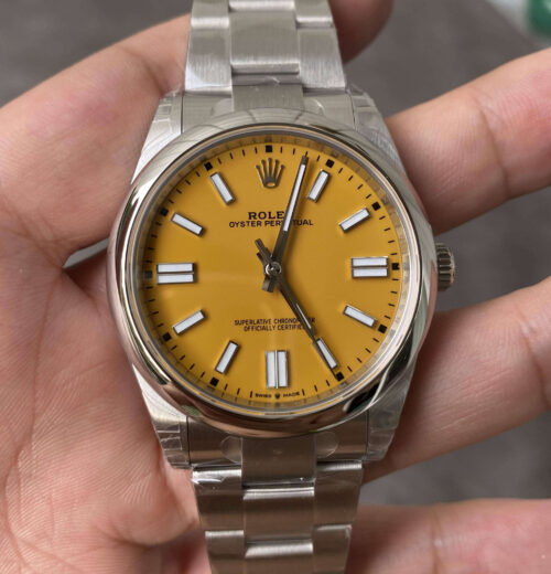 Replica Rolex Oyster Perpetual 41MM M124300-0004 VS Factory Stainless Steel Yellow Dial