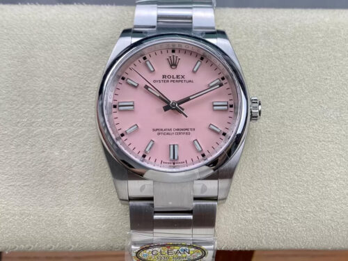 Replica Rolex Oyster Perpetual M126000-0008 36MM Clean Factory Pink Dial Stainless Steel Strap